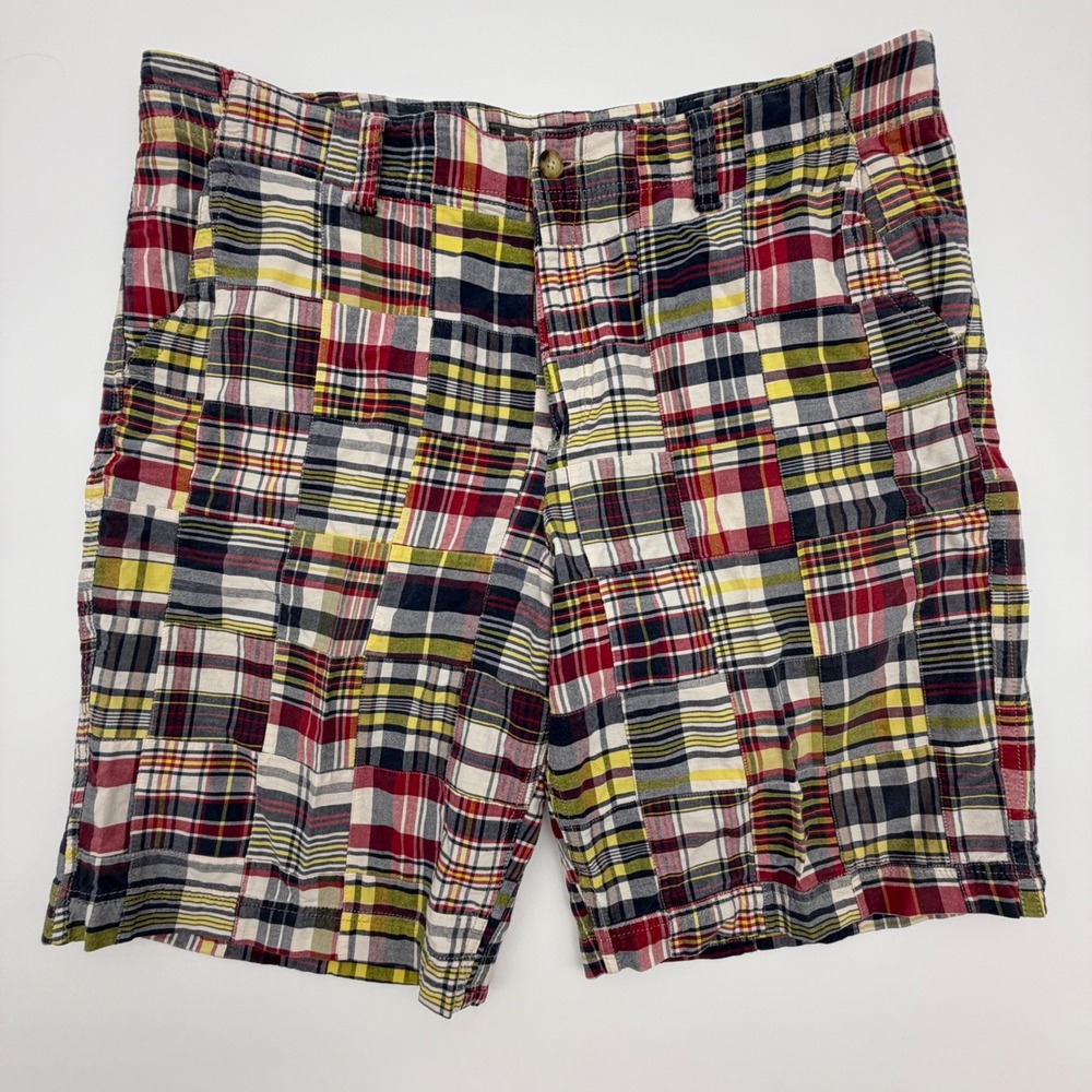 Old Navy Mens 40 Loose Fit Patchwork Plaid Shorts Chino Madras Multi Color Red